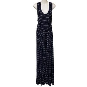 Sweet Grey Navy Blue White Stripe Racerback Sleeveless Maxi Dress